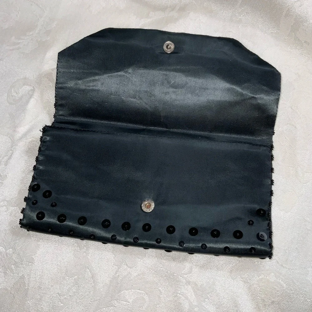 Vtg 1950’s Walborg Black Beaded Fold Over Envelope Clutch Formal Evening Event